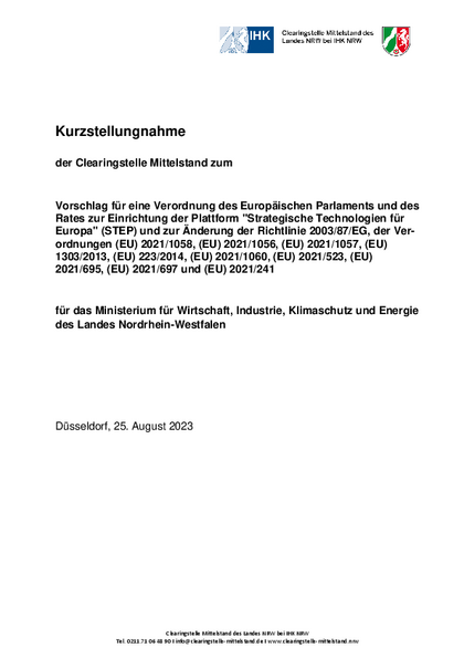 Vorschlag für eine Verordnung des Europäischen Parlaments und des Rates zur Einrichtung der Plattform "Strategische Technologien für Europa" (STEP) und zur Änderung der Richtlinie 2003/87/EG, der Verordnungen (EU) 2021/1058, (EU) 2021/1056, (EU) 2021/1057, (EU) 1303/2013, (EU) 223/2014, (EU) 2021/1060, (EU) 2021/523, (EU) 2021/695, (EU) 2021/697 und (EU) 2021/241