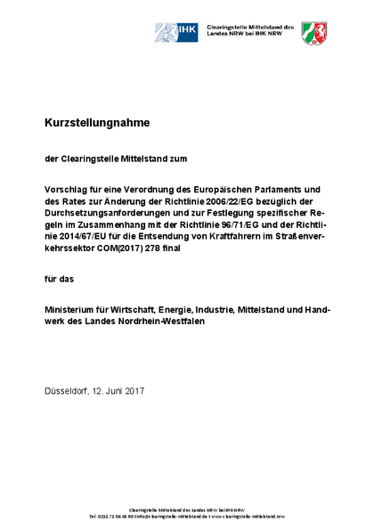  Änderung der Richtlinie 2006/22/EG und der Richtlinie 96/71/EG sowie der Richtlinie 2014/67/EU (Entsendung von Kraftfahrern im Straßensektor) (BR-Drs. 439/17)