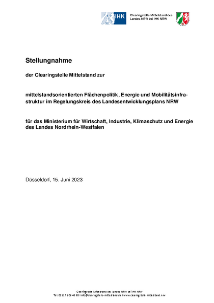 Mittelstandsorientierte Flächenpolitik, Energie und Mobilitätsinfrastruktur im Regelungskreis des Landesentwicklungsplans NRW, Mittelstandsorientierte_Flaechenpolitik.pdf, 263 KB Mittelstandsorientierte Flächenpolitik, Energie und Mobilitätsinfrastruktur im Regelungskreis des Landesentwicklungsplans NRW