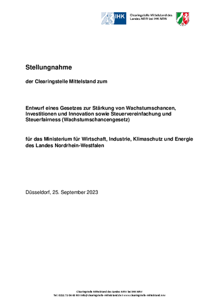 Entwurf eines Gesetzes zur Stärkung von Wachstumschancen, Investitionen und Innovation sowie Steuervereinfachung und Steuerfairness (Wachstumschancengesetz)