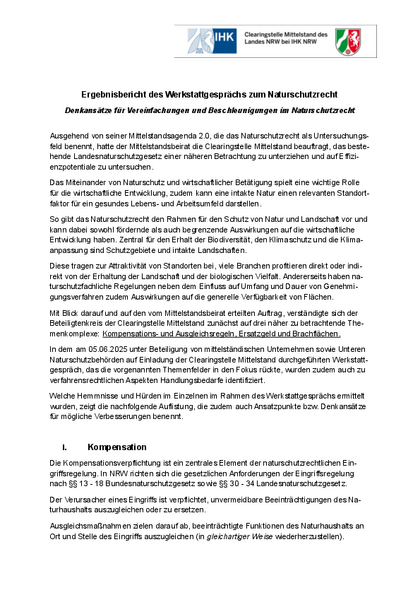 Denkansätze für Vereinfachungen und Beschleunigungen im Naturschutzrecht
