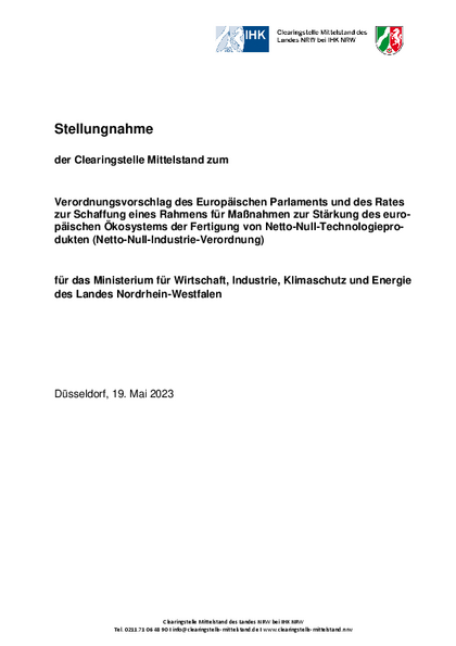 Vorschlag für eine Verordnung des Europäischen Parlaments und des Rates zur Schaffung eines Rahmens für Maßnahmen zur Stärkung des europäischen Ökosystems der Fertigung von Netto-Null-Technologieprodukten (Netto-Null-Industrie-Verordnung)