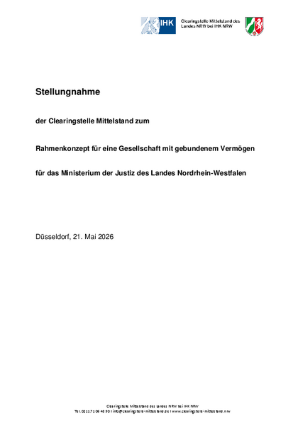 Rahmenkonzept für eine Gesellschaft mit gebundenem Vermögen, Stellungnahme_der_Clearingstelle_Mittelstand_zum_Rahmenkonzept_fuer_eine_GmgV.pdf, 353 KB Rahmenkonzept für eine Gesellschaft mit gebundenem Vermögen