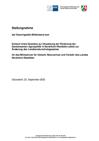 Entwurf eines Gesetzes zur Umsetzung der Förderung der Gemeinsamen Agrarpolitik in Nordrhein-Westfalen sowie zur Änderung des Landesnaturschutzgesetzes 