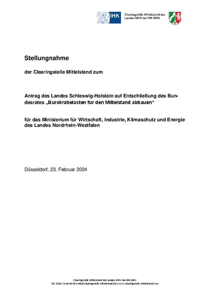 Antrag des Landes Schleswig-Holstein auf Entschließung des Bundesrates „Bürokratielasten für den Mittelstand abbauen“