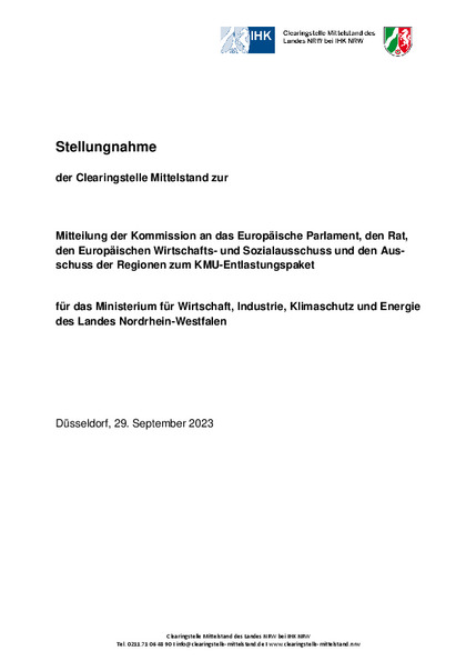  Mitteilung der Kommission an das Europäische Parlament, den Rat, den Europäischen Wirtschafts- und Sozialausschuss und den Ausschuss der Regionen zum KMU-Entlastungspaket