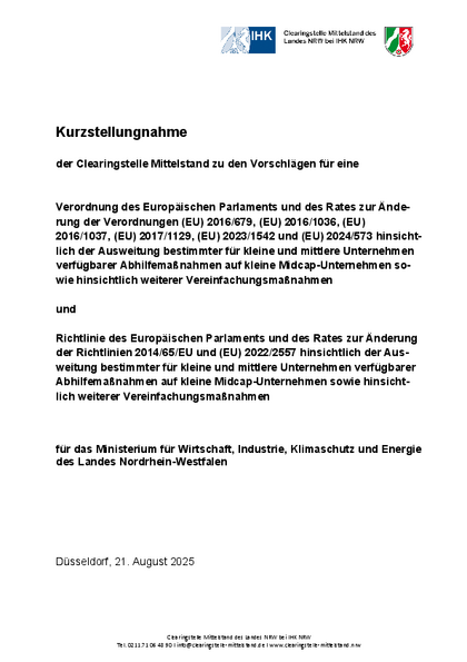 Verordnung und Richtlinie zur Ausweitung bestimmter für kleine und mittlere Unternehmen verfügbarer Abhilfemaßnahmen auf kleine Midcap-Unternehmen 