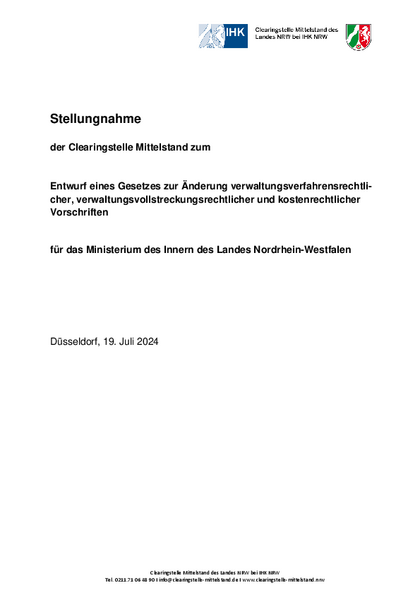 Entwurf eines Gesetzes zur Änderung verwaltungsverfahrensrechtlicher, verwaltungsvollstreckungsrechtlicher und kostenrechtlicher Vorschriften 
