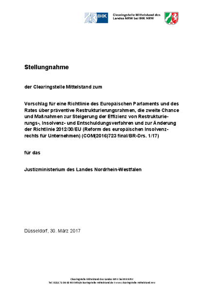 EU-Richtlinie zur Reform des Insolvenzrechts (BR-Drs. 1/17)