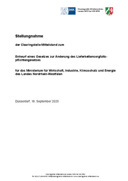 Entwurf eines Gesetzes zur Änderung des Lieferkettensorgfaltspflichtengesetzes, Stellungnahme_der_Clearingstelle_Mittelstand_zum_GE_zur_AEnderung_des_LkSG.pdf, 231 KB Entwurf eines Gesetzes zur Änderung des Lieferkettensorgfaltspflichtengesetzes