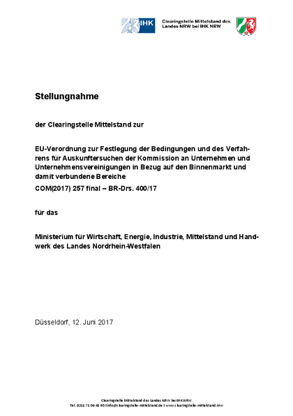 EU-Verordnung zur Festlegung der Bedingungen und des Verfahrens für Auskunftsersuchen der Kommission an Unternehmen und Unternehmensvereinigungen in Bezug auf den Binnenmarkt und damit verbundene Bereiche (BR-Drs. 400/17)