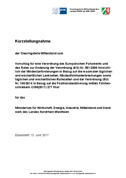 Änderung der Verordnung (EG) Nr. 561/2006 (Lenk- und Ruhezeiten) und der Verordnung (EU) Nr. 165/2014 Positionsbestimmung mittels Fahrtenschreibern (BR-Drs. 437/17)