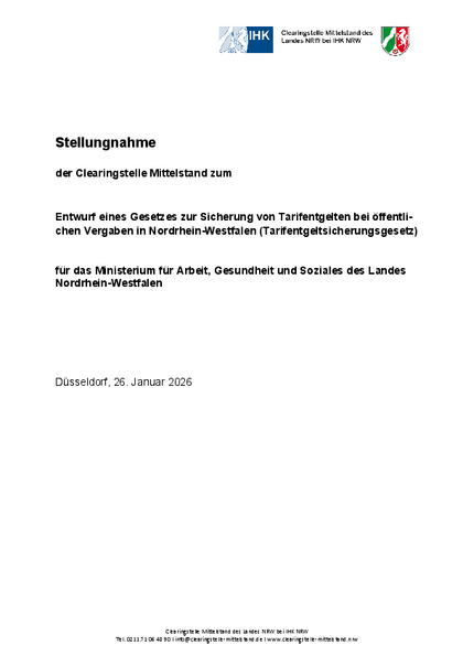 Entwurf eines Gesetzes zur Sicherung von Tarifentgelten bei öffentlichen Vergaben in Nordrhein-Westfalen (Tarifentgeltsicherungsgesetz) 
