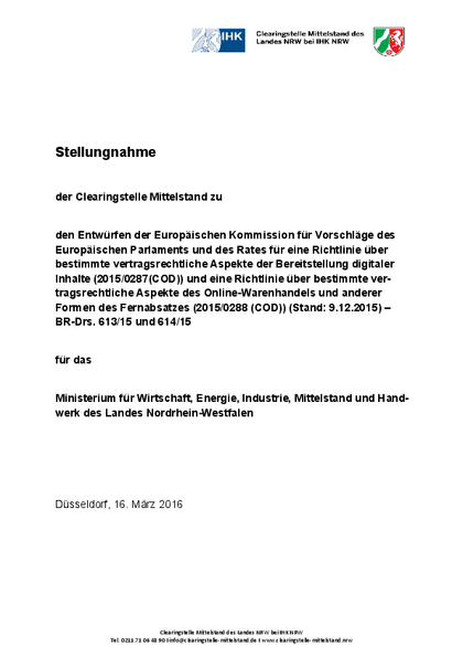 EU-Richtlinien Bereitstellung digitaler Inhalte/Onlinewarenhandel und andere Formen des Fernabsatzes