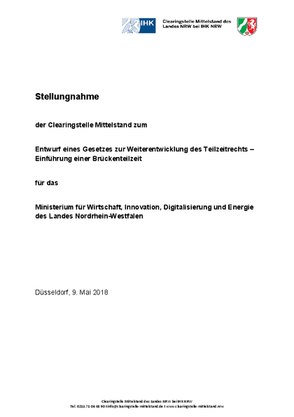 Entwurf eines Gesetzes zur Weiterentwicklung des Teilzeitrechts – Einführung einer Brückenzeit –