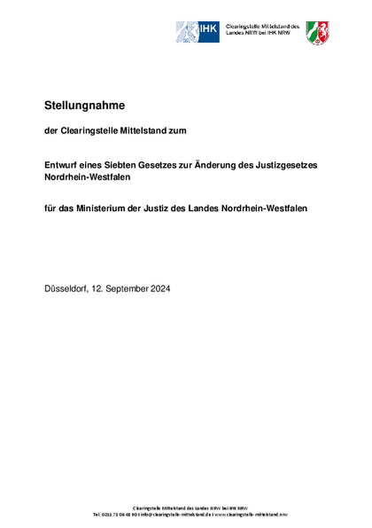 Entwurf eines Siebten Gesetzes zur Änderung des Justizgesetzes Nordrhein-Westfalen 